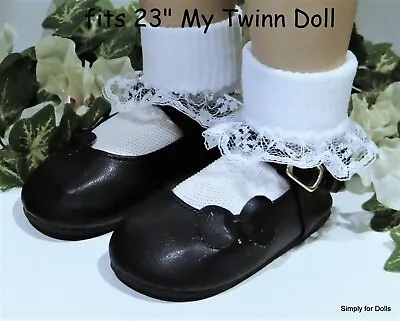 BLACK W/Side Bow MARY JANES DOLL SHOES Fits 23  MY TWINN DOLL CLOTHES • $7.98