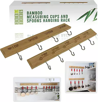 Premium Bamboo Measuring Cups And Spoons Hanging Rack Set Of 2. With Adhesive At • $46.35