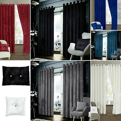 £25.58 • Buy Crushed Velvet Curtains Pair Of Eyelet Ring Top Fully Lined Blackout Ready Made