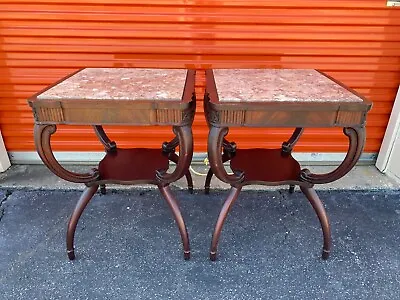 Antique Venice Furniture & Novelty MFG Co Side End Parlor Tables W/ Marble Tops • $60