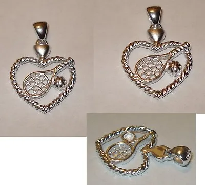 $10 • Buy Sterling Silver 925 Tennis Racket Racquet Heart Pendant Charm Tennis Jewelry