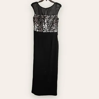 Vince Camuto Black Sequin & Mesh Gown Sleeveless Sz 12 • $48