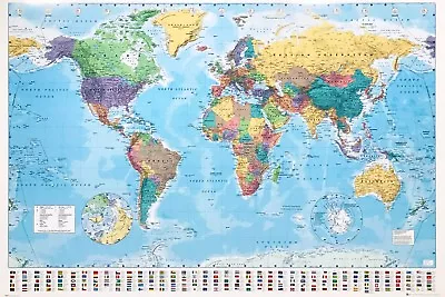 (LAMINATED) MAP OF THE WORLD POSTER 61x91cm LARGE FLAGS PICTURE PRINT ART TRAVEL • $12.45