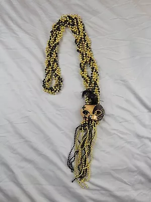 Large Mardi Gras Style Beads Braided/Saints Mask/Black & Gold/Fleur-de-lis  • $18
