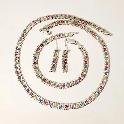 Vintage Mexican Sterling Silver Rainbow Crystals Necklace Bracelet Earrings Set • $135