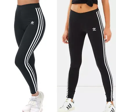 £19.98 • Buy Adidas Womens 3-stripe Leggings Jogging Bottoms Running Pants Black 8,10,12,1416
