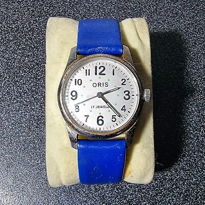 Oris Anti-Shock 17 Jewels Swiss Made Vintage Watch Fully Working Blue Strap • £39.99