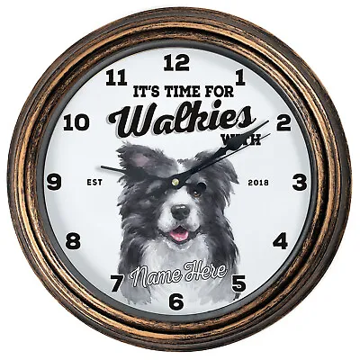Personalised Kitchen Clock Border Collie Name Round Wall Farm House Gift DC04 • £22.95