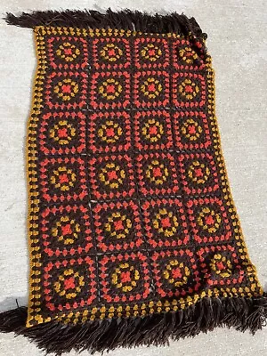 Vintage Brown Granny Square Small Lap Blanket Throw NLHB • $30