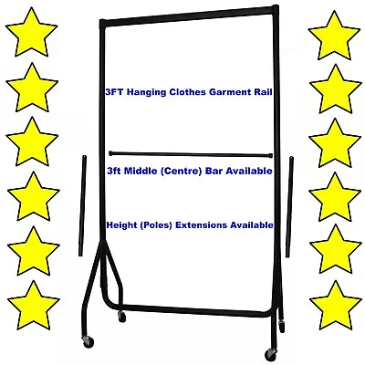 3ft HEAVY DUTY GARMENT RAIL CLOTHES HOME STORAGE HANGING RACK MARKET DISPLAY5⭐ • £37.95