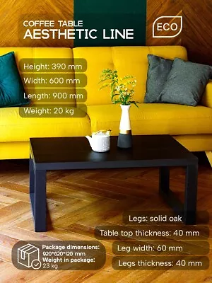 Modern  Coffee Table Ash Tree Veneered  Top Solid Oak Legs Handmade 90х60х39CM • £349