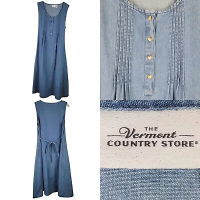 The Vermont Country Store Dress Women’s Sleeveless Button Blue Denim Size Small • $32.99