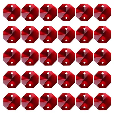 K9 Crystal Octagon Beads 2 Holes 60 Pack 14mm Chandelier Prisms Dark Red • £11.89