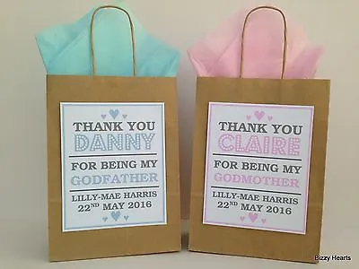 £1.39 • Buy Personalised Christening Gift Bag / Baby Shower Favour Thank You Party Bag Brown