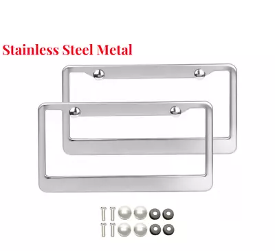 2PCS Chrome Stainless Steel Metal License Plate Frame Tag Cover W/Screw Caps • $6.90