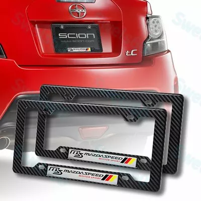 ABS License Plate Frame For Mazda 3 6 MazdaSpeed Car Emblem W/ Carbon Look X2 • $12.48