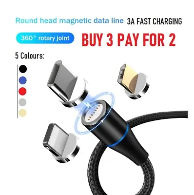 £4.95 • Buy 3 In 1 Magnetic USB Cable 3A FAST Charging Charger Sync Phone Type-C Micro & IOS