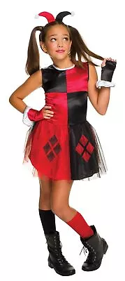 Harley Quinn Costume Official DC Comics Girls Red Black Dress Glovelets Headband • $41.85