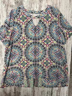 EYESHADOW Women's Plus Size 3X Multi-Color Tribal Print Semi Sheer Tunic Blouse • $11.95