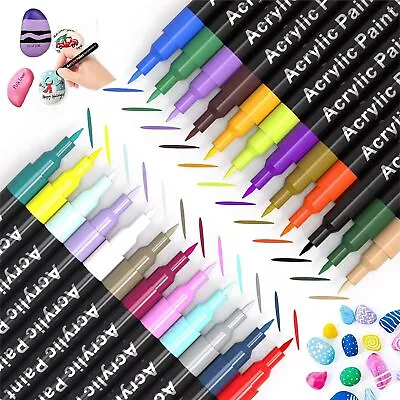 24 Colours Acrylic Paint Pens For Rock Painting Wood Ceramic Fabric Metal Canvas • £7.15