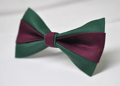 Burgundy Red And Emerald Green Cotton Bow Tie For Men  / Boy Kids / Baby Toddler • £7.44