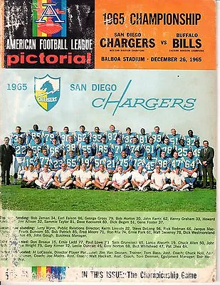 1965 AFL Football Championship Program San Diego Chargers V. Buffalo Bills POOR • $59.99