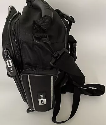 MOTO Centric Motorcycle Bike Backpack Black Multi Pockets Expands Padded 13x11x8 • $17.10