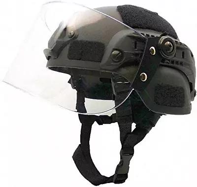 Tactical MICH 2000 Fast Helmet With Clear Riot Visor Face Shield Sliding Goggles • $57.99