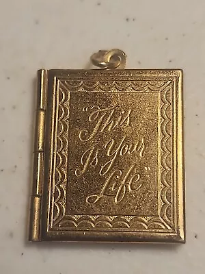 Vintage Gold Tone  This Is Your Life  Book Shaped Photo Locket 1.0  X 7/8  • $20