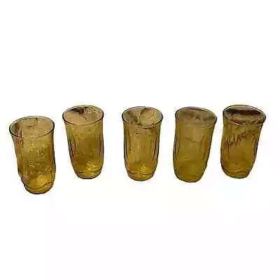 Anchor Hocking Vintage Yellow Amber Tulip Drinking Glass Tumblers Set Of 5 • $25
