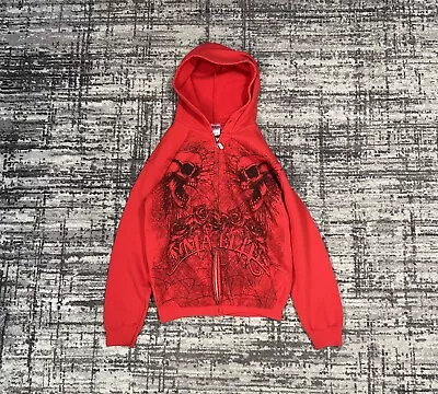 Vintage MMA Elite Full Zip Red Hoodie Sweatshirt Skull UFC Size S • $89.99