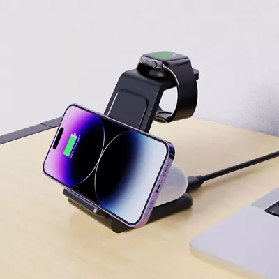 3in1 Wireless Charger Charging Dock Stand For Apple Watch IPhone 13 Pro 12 14 UK • £14.24