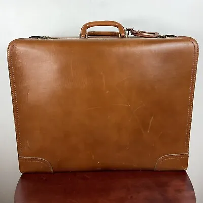Vtg Arflite 24” Top Grain Cowhide Caramel Brown Leather Suitcase Large • $49.99