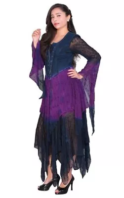 Jordash Gothic Long Dress With Long Sleeves. Purple & Navy  Georgette Material • $134.99