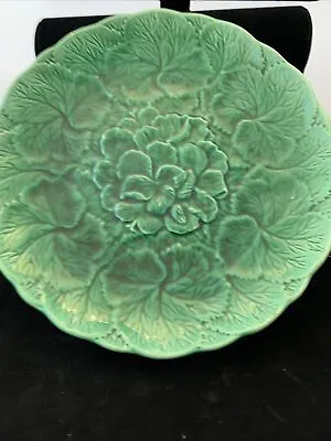 19th C Green Majolica Strawberry Leaf Compote • $79.95