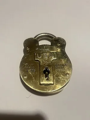Vintage 4-Lever US Navy Solid Brass Padlock Old English #1. Navy Yard Philly • $42