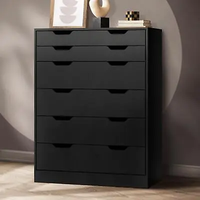 Oikiture 6 Chest Of Drawers Tallboy Storage Cabinet Dresser Bedroom Black • $185.90
