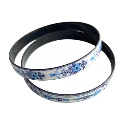 Vintage Michaela Frey Enameled Bangle Bracelets Blue Flowers Austria Signed • $60