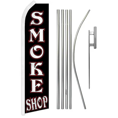 Smoke Shop Swooper Flutter Feather Advertising Flag Pole Kit Vape Shope Black • $69.95