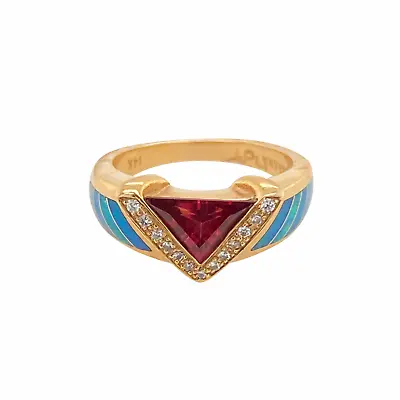 Kabana Designer 14k Gold Ring With Opals Diamonds And A Tourmaline • $1250