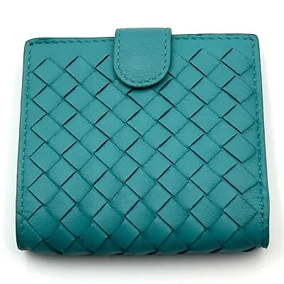 Bottega Veneta Intrecciato Wallet Bi-fold Leather Rare Turquoise Used Ladies • $331.66