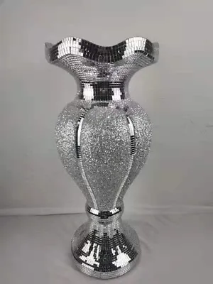 £54.99 • Buy Sparkly Vase Romany Mirrored Mosaic Italian 60cm Floor Standing Silver 💎