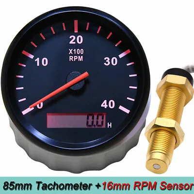 4000RPM 85MM Diesel Engine Marine Boat Tachometer W/LCD Hourmeter + RPM Sensor   • $41.76