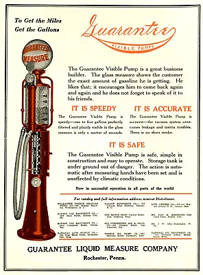 1920 Original Guarantee Visible Gasoline Pump Ad. Rochester PA Color Page • $7.99