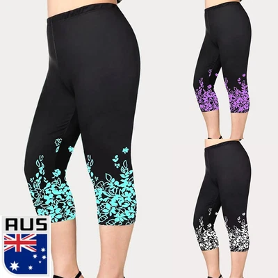 $22.59 • Buy Plus Size Women Floral Leggings Ladies Capri Cropped Pants Yoga Sport Trousers