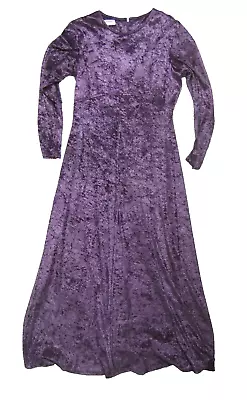TABLE EIGHT Vintage 90s Purple Crushed Velvet Maxi Dress Sz 10 Long Sleeve • $50.95