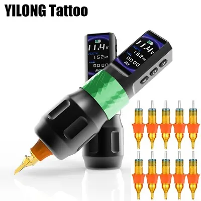 Professional Coreless Motor Tattoo Gun Machine Pen + 2 Wireless Power 2000mAh • $123.49