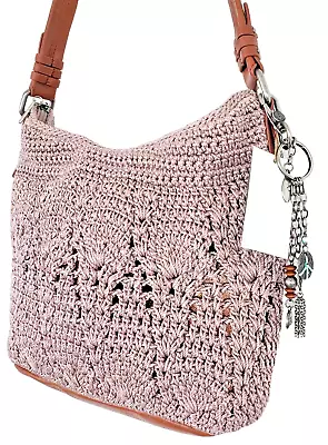 The Sak Seashell Pattern Mauve Hand Crocheted Lined Shoulder Handbag 12wx9.5 New • $36.99