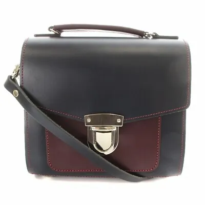 $125.19 • Buy Zatchels Sugarcube Shoulder Bag Handbag 2Way Leather Bicolor Navy Blue Burgundy