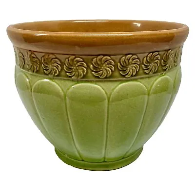 Brush McCoy Zanesville Art Pottery Green Brown Vintage 8.5” Jardiniere Planter • $75